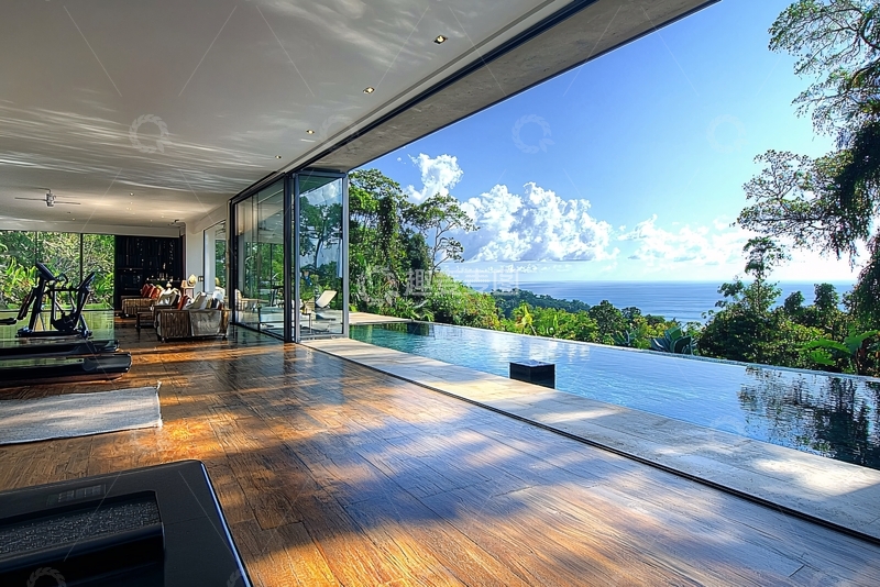 高清大图下载【趣麦麦图】海景别墅室内健身房