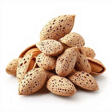 一堆带壳的杏仁