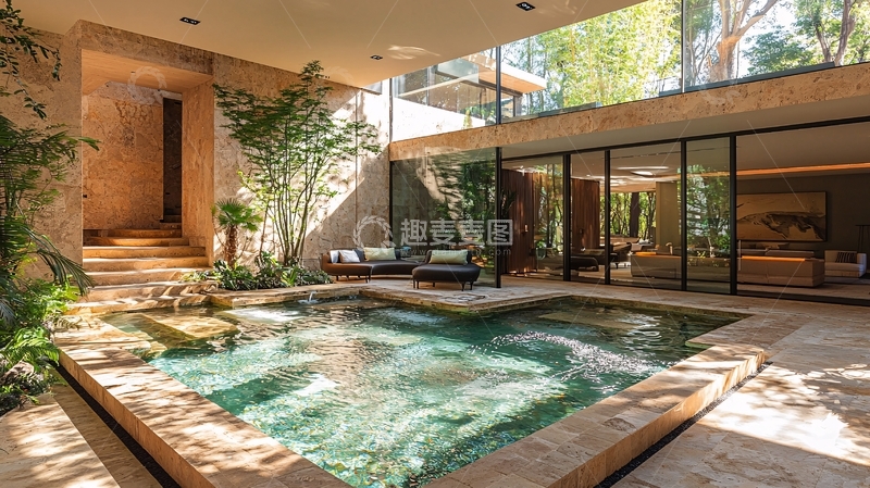 高清大图下载【趣麦麦图】现代简约庭院泳池