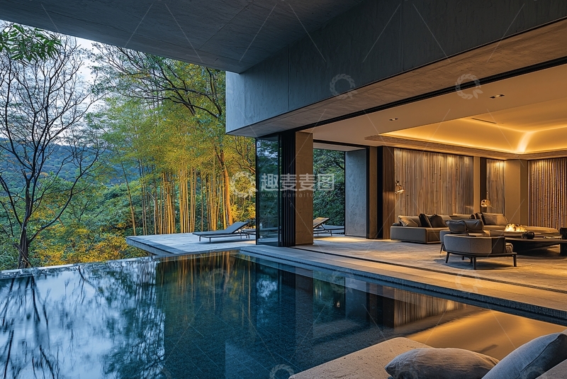 高清大图下载【趣麦麦图】现代极简别墅泳池