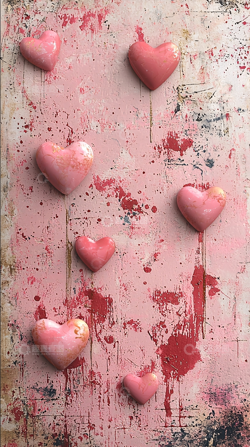 高清大图下载【趣麦麦图】粉色背景爱心装饰画