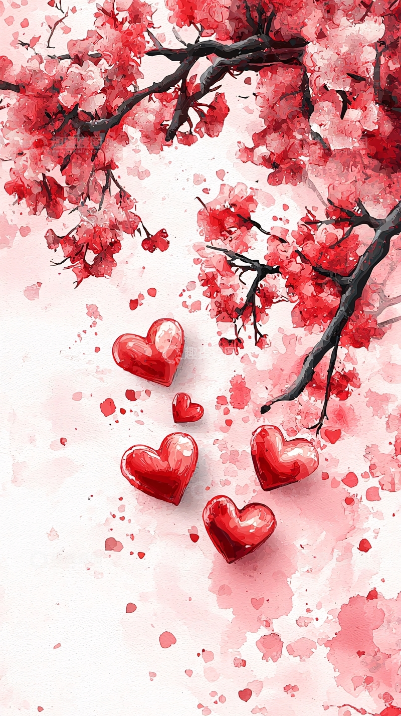 高清大图下载【趣麦麦图】红色爱心樱花树