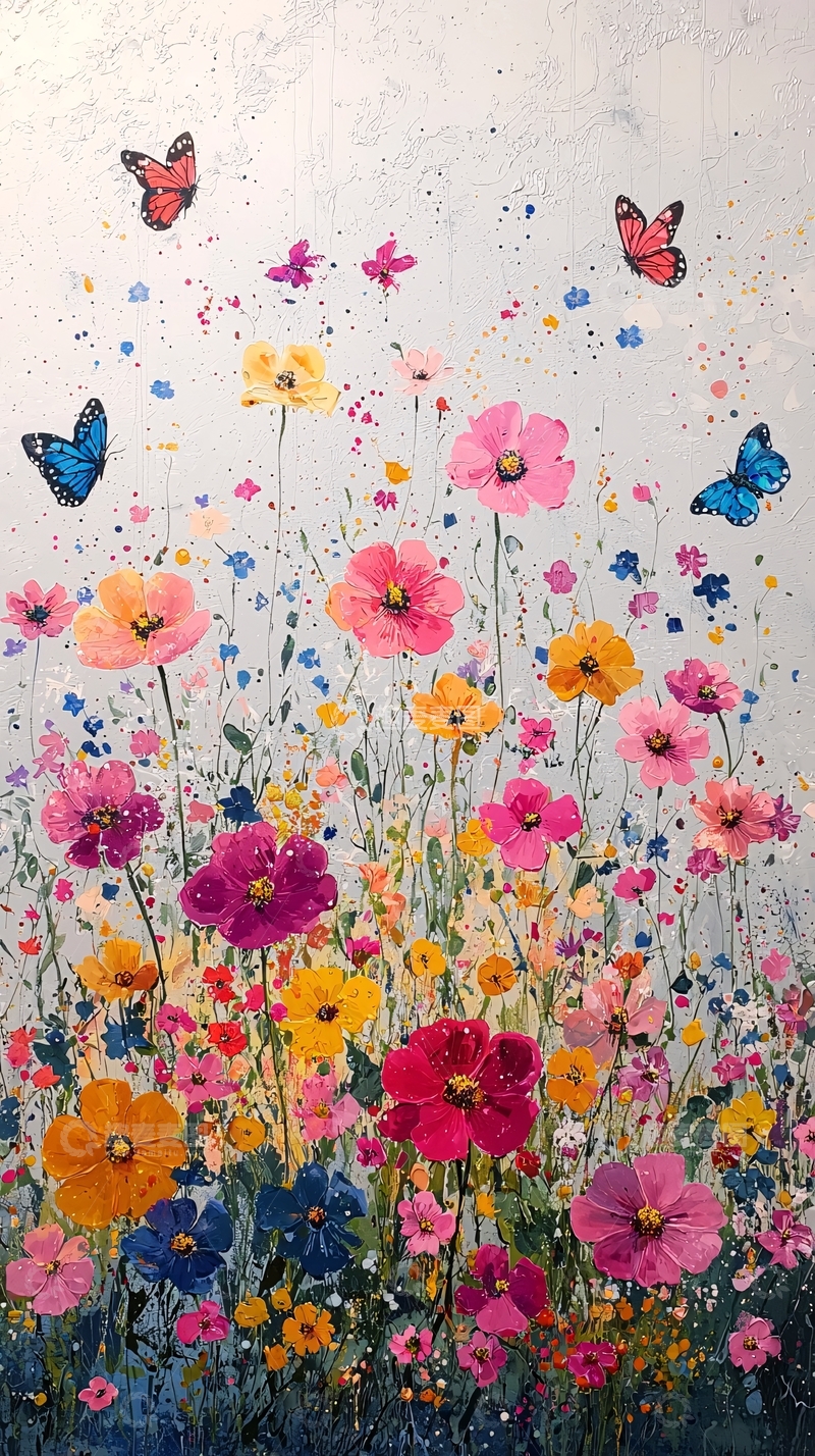 高清大图下载【趣麦麦图】彩色花田蝴蝶飞舞