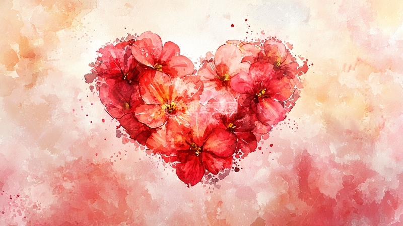 高清大图下载【趣麦麦图】水彩花朵爱心