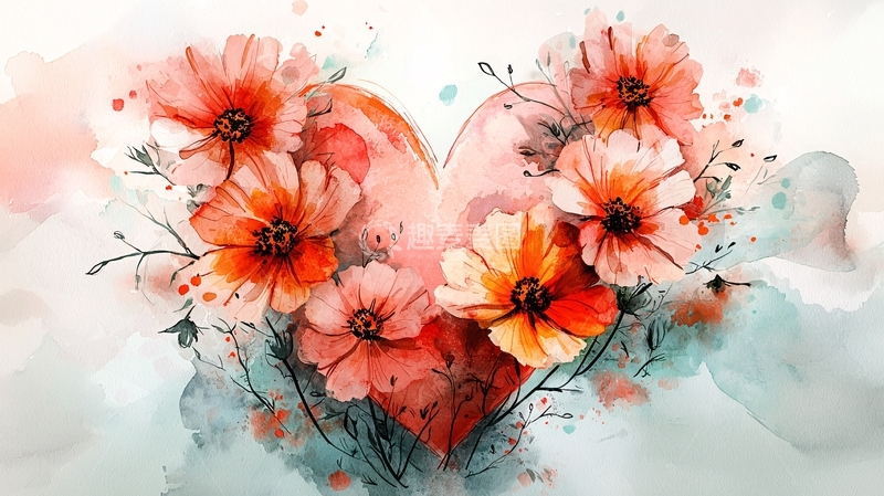 高清大图下载【趣麦麦图】水彩花卉爱心
