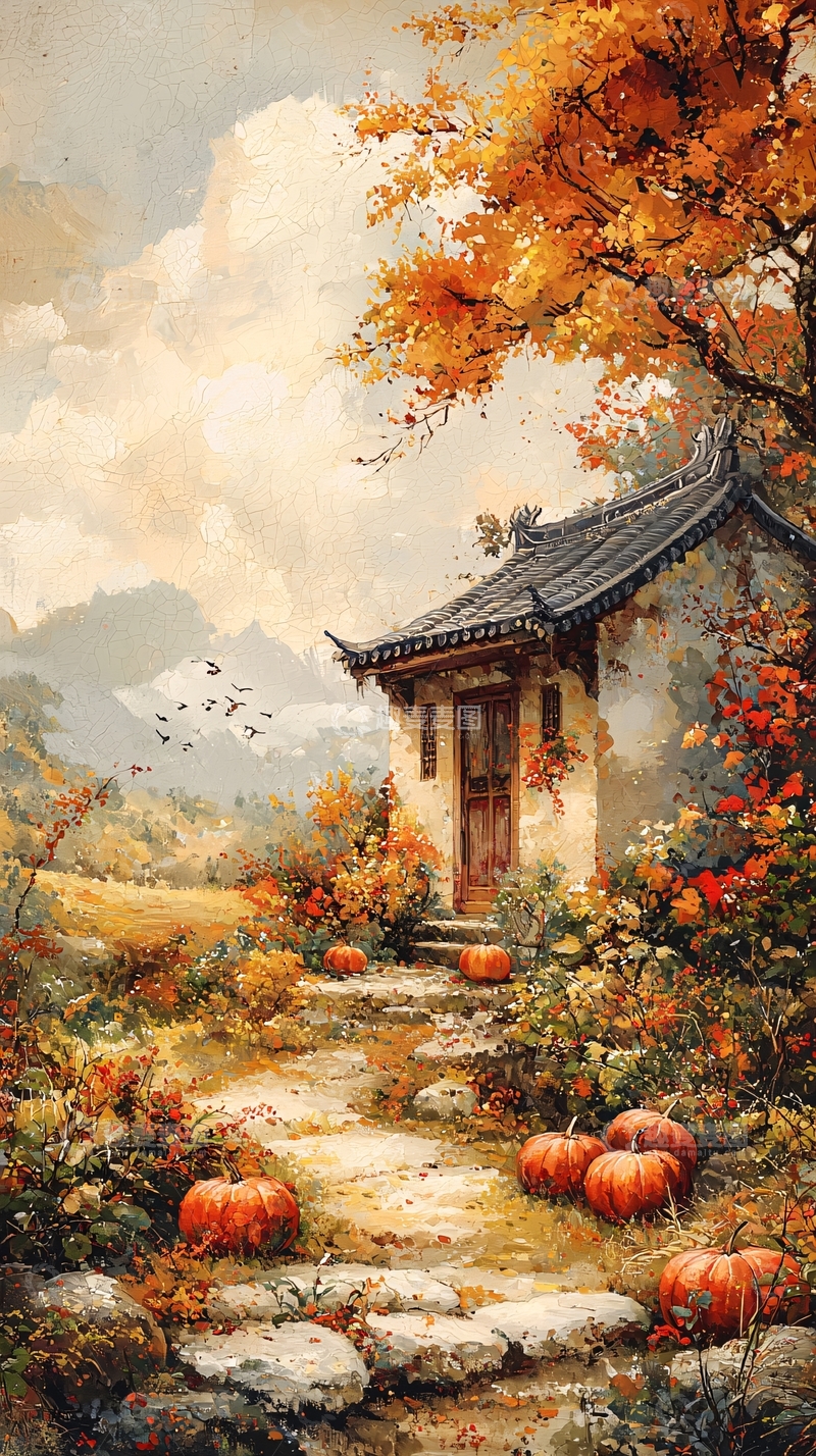 高清大图下载【趣麦麦图】秋日山间小屋