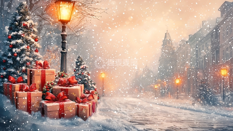 高清大图下载【趣麦麦图】圣诞节雪景街景