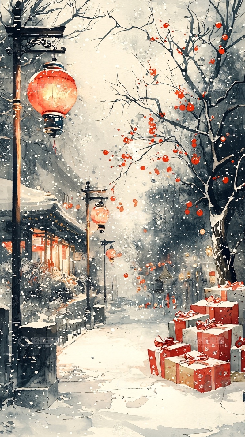 高清大图下载【趣麦麦图】冬日雪景街景图