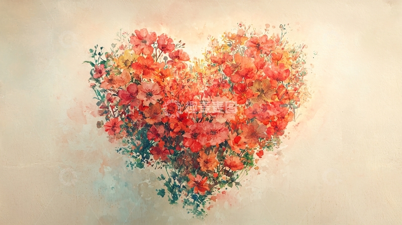 高清大图下载【趣麦麦图】花朵组成的爱心