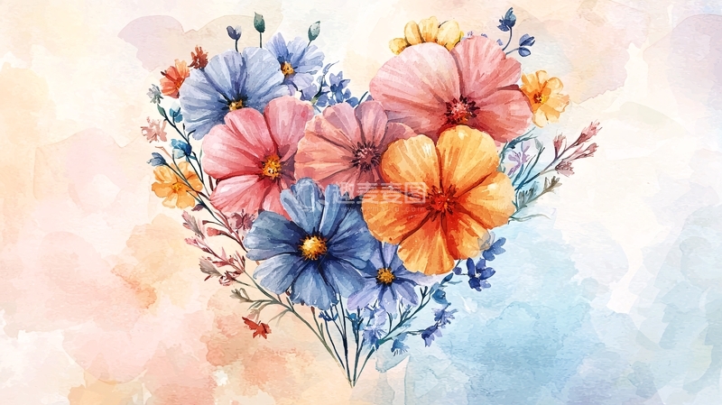 高清大图下载【趣麦麦图】水彩花卉爱心