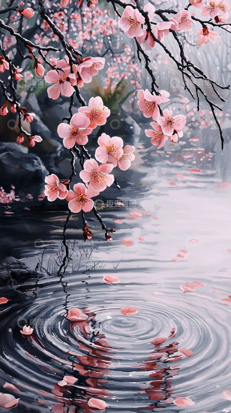 高清大图下载【趣麦麦图】樱花倒影