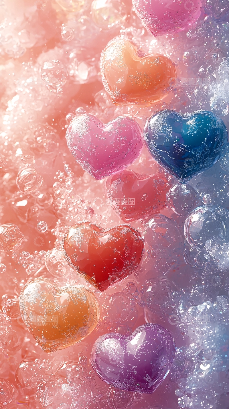 高清大图下载【趣麦麦图】彩色爱心冰块