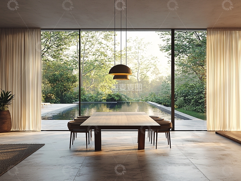 高清大图下载【趣麦麦图】极简现代餐厅景观窗