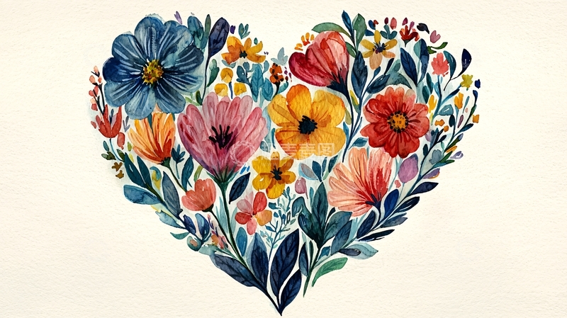 高清大图下载【趣麦麦图】水彩花朵爱心