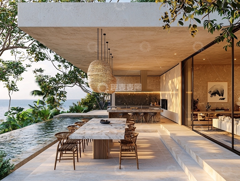 高清大图下载【趣麦麦图】现代简约海景别墅户外餐厅