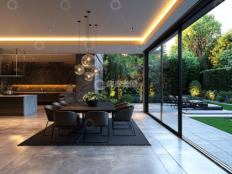 高清大图下载【趣麦麦图】现代极简风格别墅餐厅