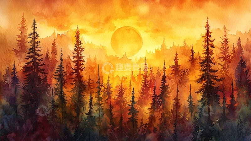 高清大图下载【趣麦麦图】温暖阳光下的松林