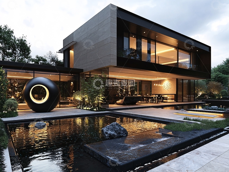 高清大图下载【趣麦麦图】现代风格别墅夜景