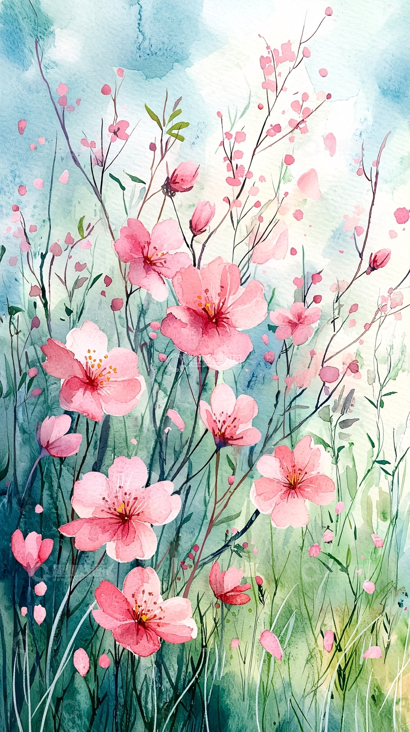 高清大图下载【趣麦麦图】水彩粉色花朵