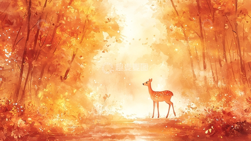 高清大图下载【趣麦麦图】秋季森林小鹿
