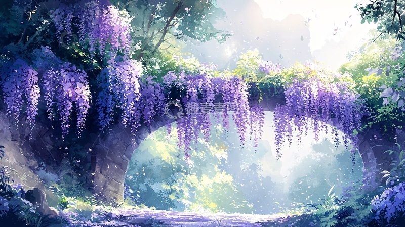 高清大图下载【趣麦麦图】紫藤花桥梦幻森林