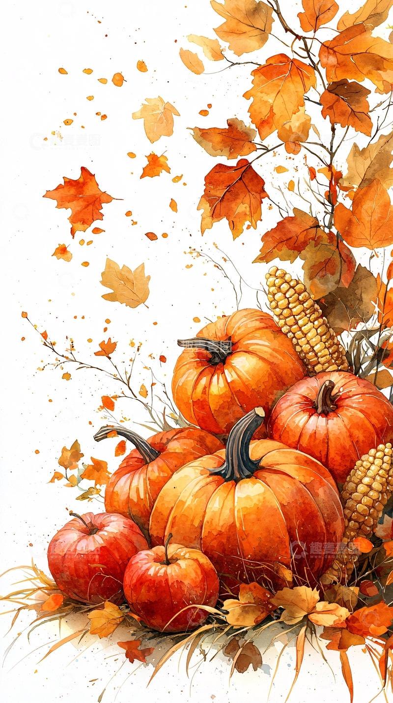 高清大图下载【趣麦麦图】秋季南瓜水彩画