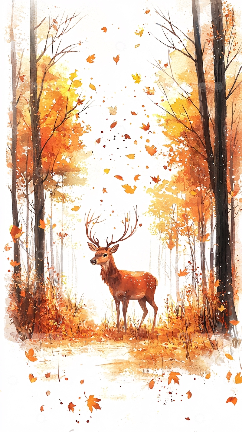 高清大图下载【趣麦麦图】水彩森林鹿