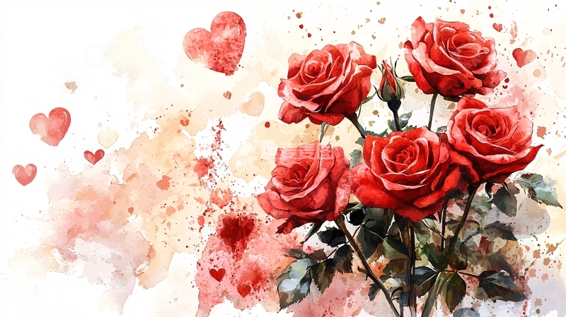 高清大图下载【趣麦麦图】水彩红玫瑰