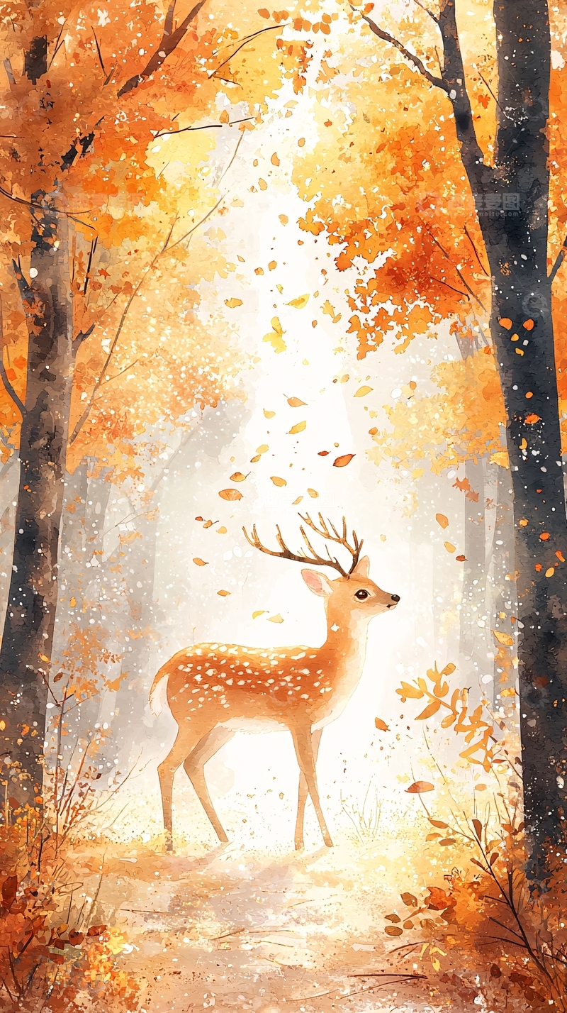 秋日森林里的小鹿