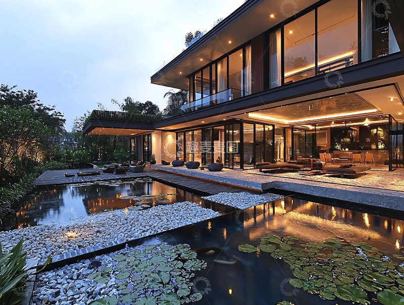 高清大图下载【趣麦麦图】现代别墅夜景