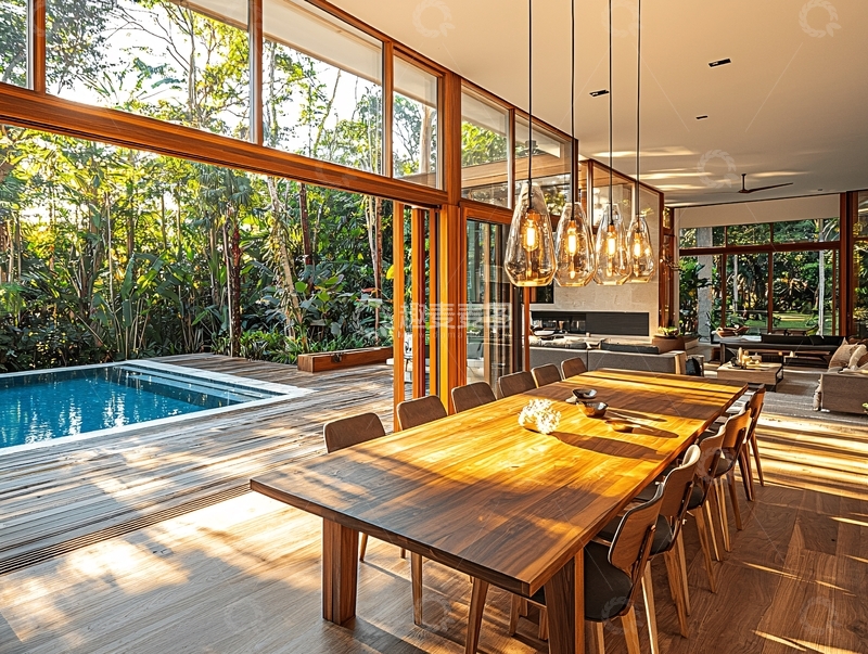 高清大图下载【趣麦麦图】现代木质别墅庭院泳池