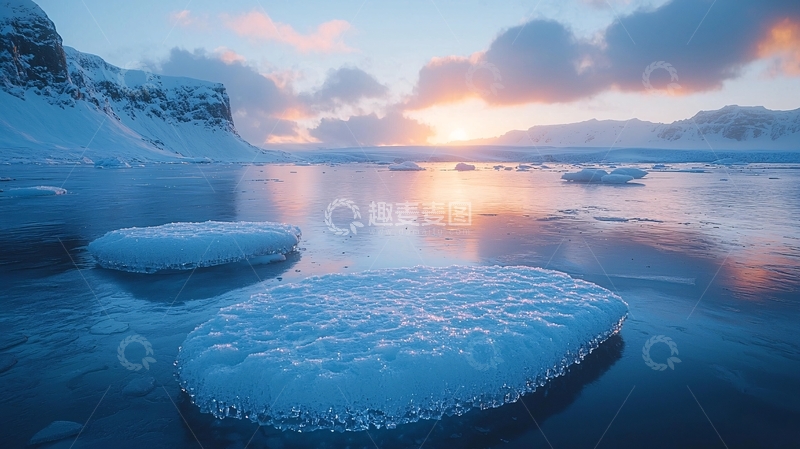 高清大图下载【趣麦麦图】极地冰川日落美景