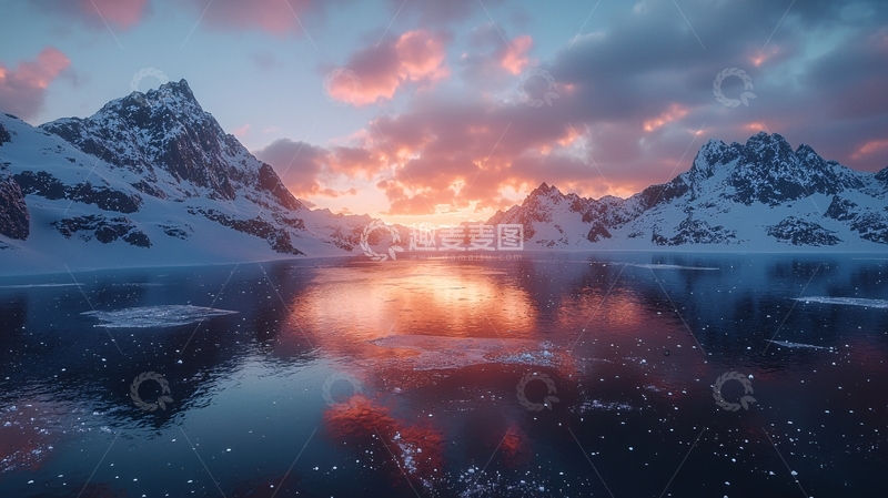 高清大图下载【趣麦麦图】极地雪山日落景色