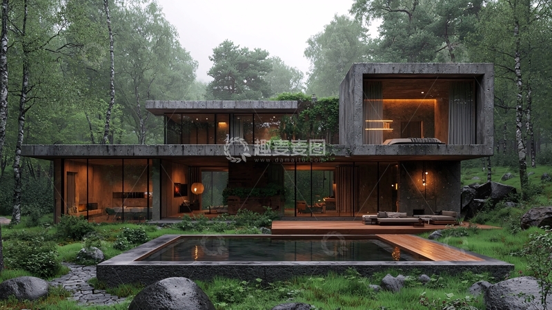 高清大图下载【趣麦麦图】森林系水泥现代别墅