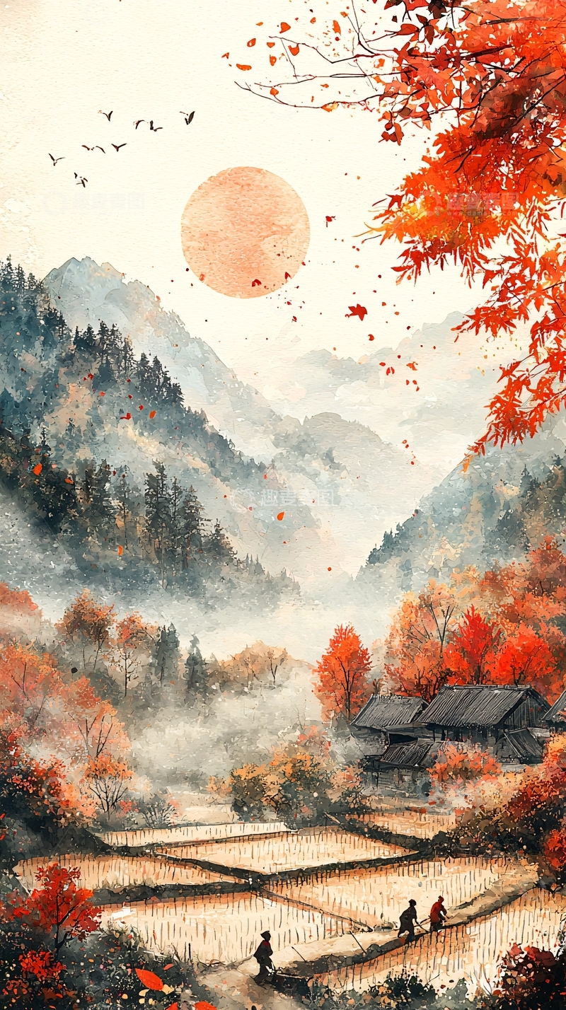 高清大图下载【趣麦麦图】秋日山村田园风光
