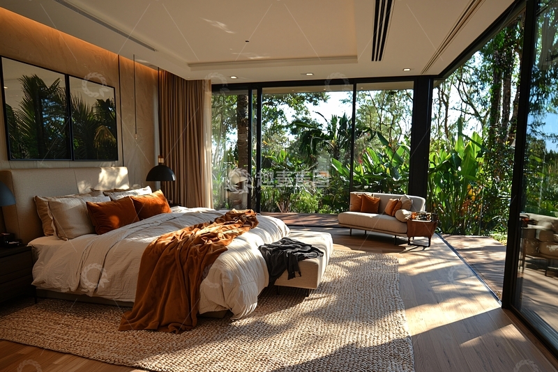 高清大图下载【趣麦麦图】现代简约卧室落地窗景观