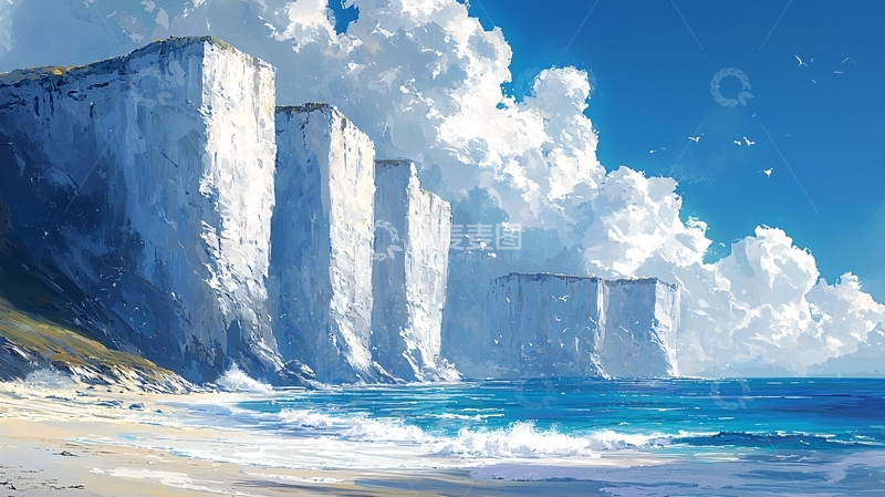高清大图下载【趣麦麦图】白色峭壁海滩风景