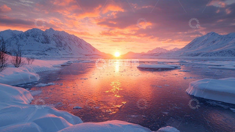 高清大图下载【趣麦麦图】极地雪山日落景色