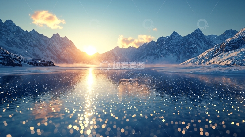 高清大图下载【趣麦麦图】冰面日出雪山景色