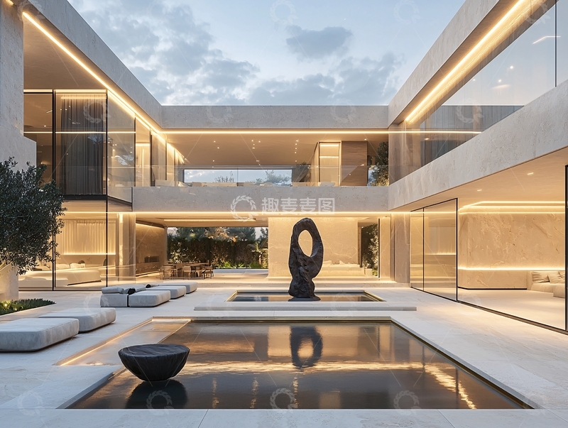 高清大图下载【趣麦麦图】现代极简主义庭院别墅