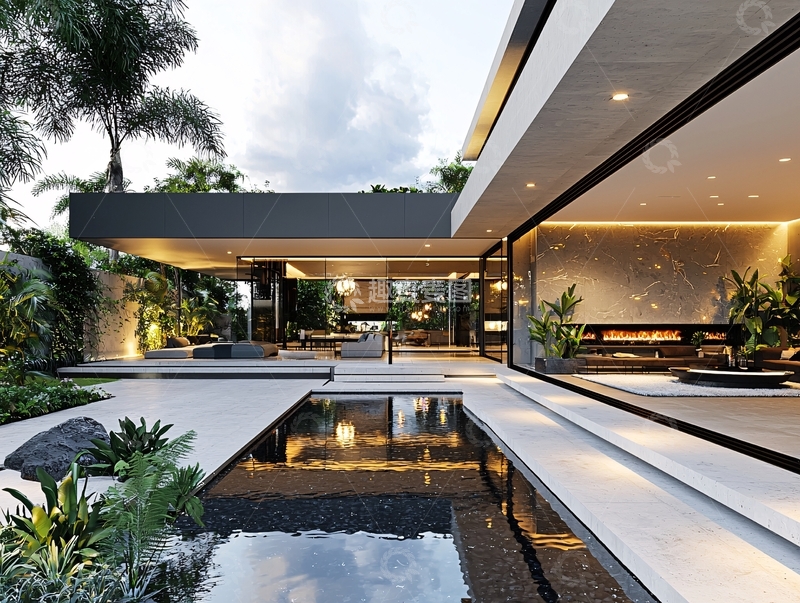 高清大图下载【趣麦麦图】现代简约别墅夜景