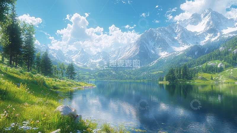 高清大图下载【趣麦麦图】阳光明媚的湖光山色