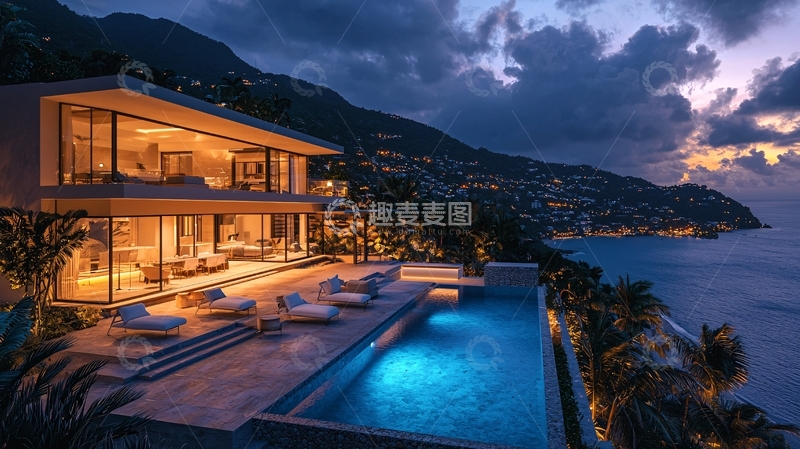 高清大图下载【趣麦麦图】山顶别墅夜景