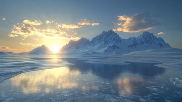 冰雪山脉日落美景