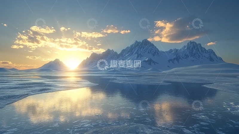 高清大图下载【趣麦麦图】冰雪山脉日落美景