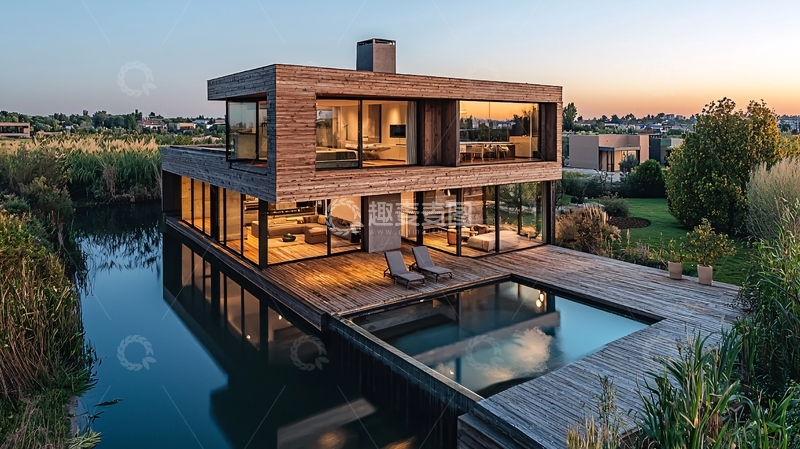 高清大图下载【趣麦麦图】现代简约水上别墅