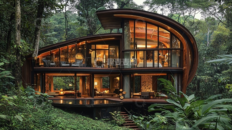 高清大图下载【趣麦麦图】森林环抱的现代木屋
