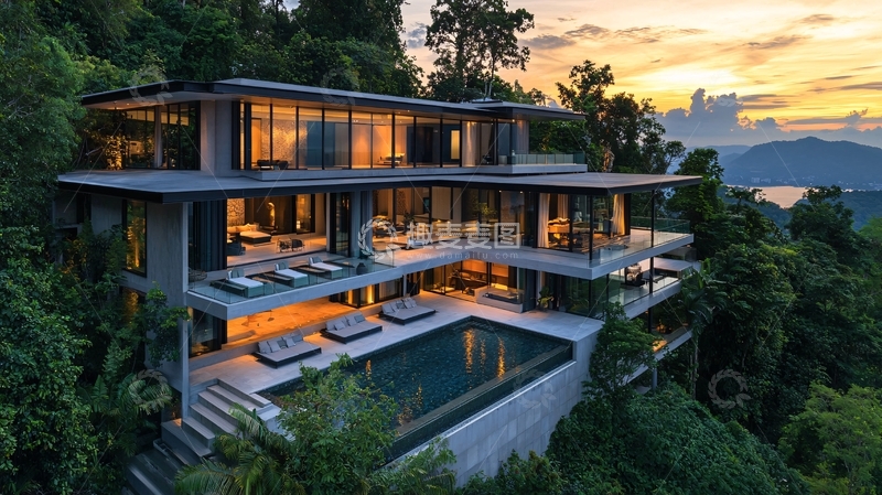 高清大图下载【趣麦麦图】山顶别墅夜景