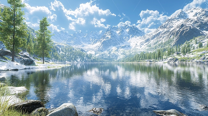 高清大图下载【趣麦麦图】雪山湖泊风景