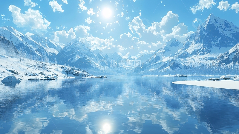 高清大图下载【趣麦麦图】冰雪覆盖的山脉与湖泊